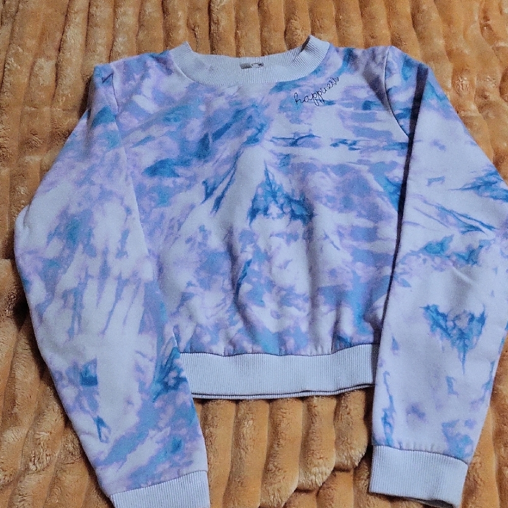 BP Happiness Tye Dye Cropped Crew Blue/Pink/Purple Sz Small